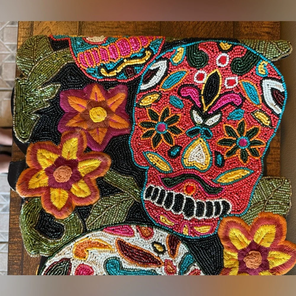 RARE! HTF! NWT Pier One Sugar Skull Day of the Dead Ornate Beaded Tablerunner